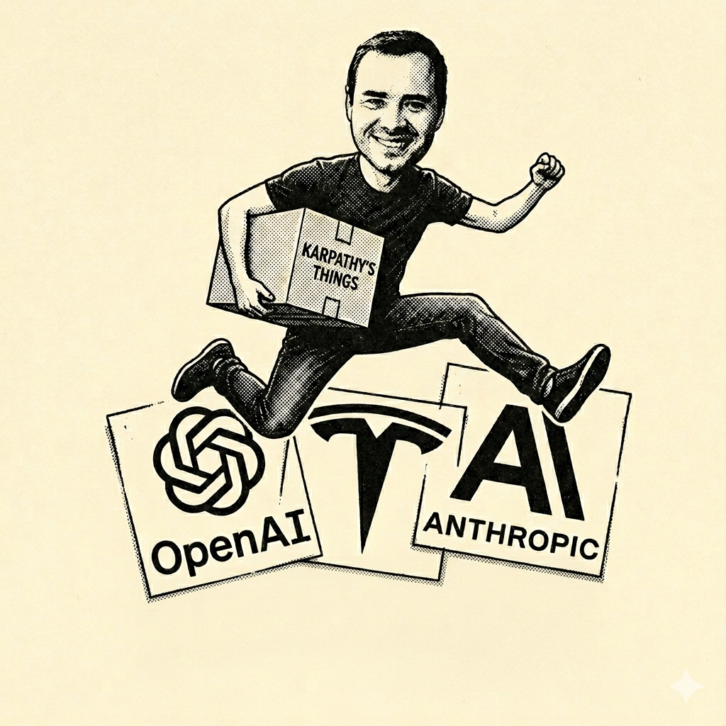 Illustrated cover — Andrej Karpathy and the AI talent merry-go-round
